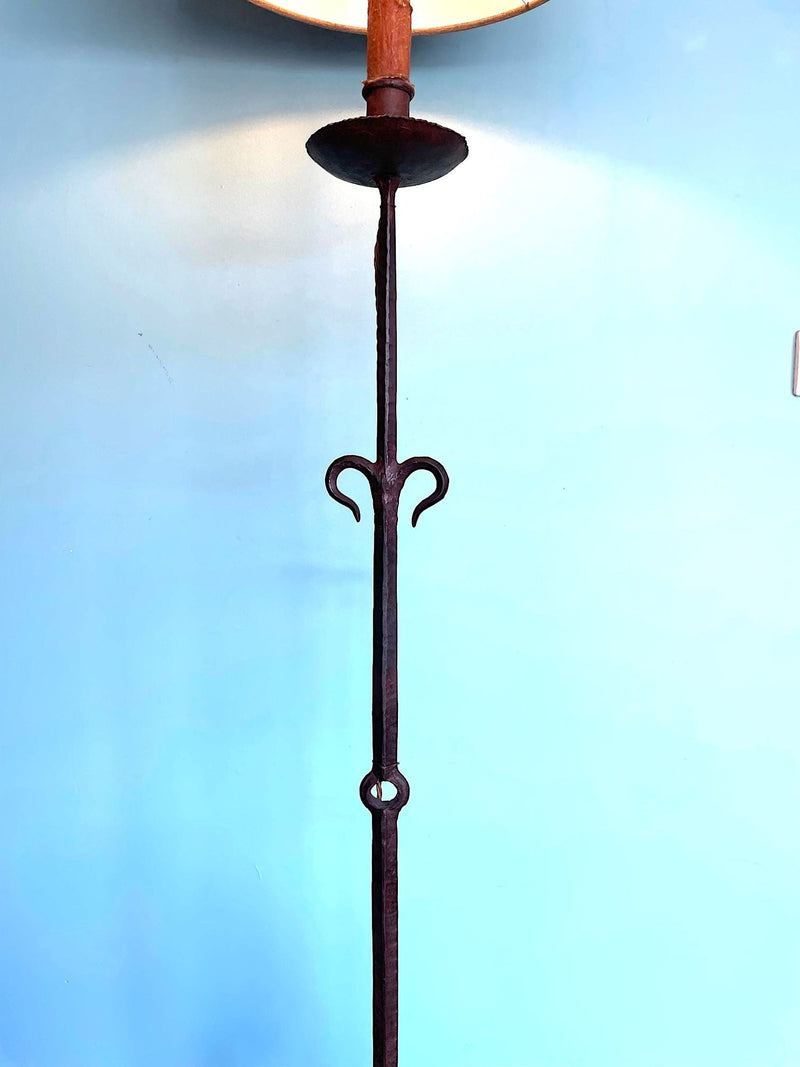 Mid century floor lamp Spanish wrought iron with bespoke linen shade - Mid Century Lighting