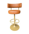 A set of four Börje Johanson “Jupiter” bar stools in cognac faux leather