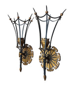 A large pair of Italian 1940s torchiere gilt and black metal wall sconces