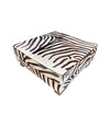 cowhide covered ottoman or coffee table with printed zebra skin design - Ed Butcher Antiques Shop London