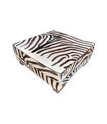 cowhide covered ottoman or coffee table with printed zebra skin design - Ed Butcher Antiques Shop London