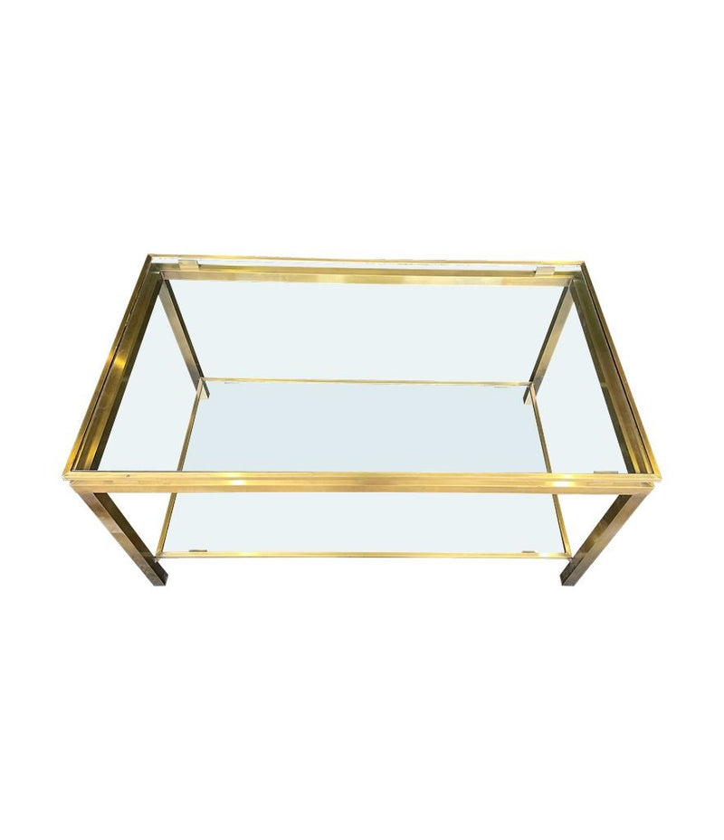  Mid Century Coffee Table in the style of Guy Lefevre gilt metal two tier circa 1970's French 