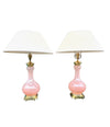 A large pair of Paul Hanson 1950s lamps with pink Murano opaline glass bases, mounted on sold brass bases