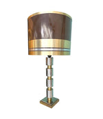 Mid Century table lamp in chrome & brass with chocolate and brass shade - Mid Century Lighting - 1970's table lamps