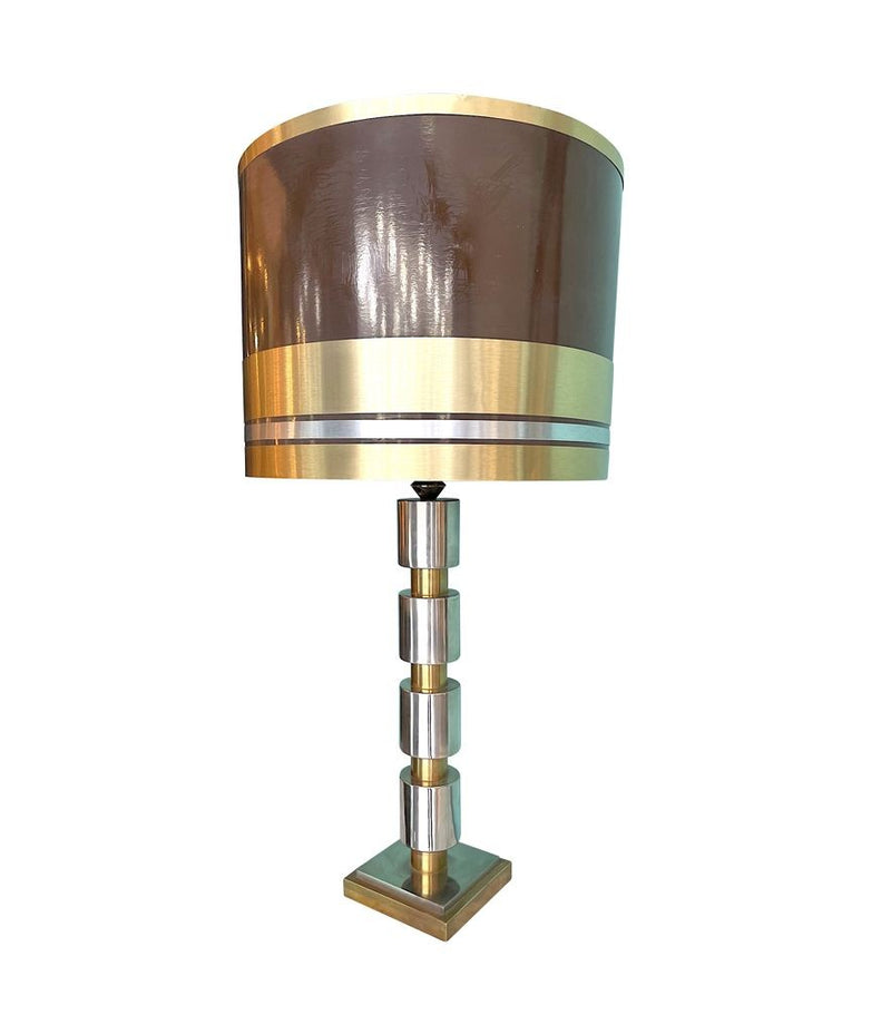 Mid Century table lamp in chrome & brass with chocolate and brass shade - Mid Century Lighting - 1970's table lamps