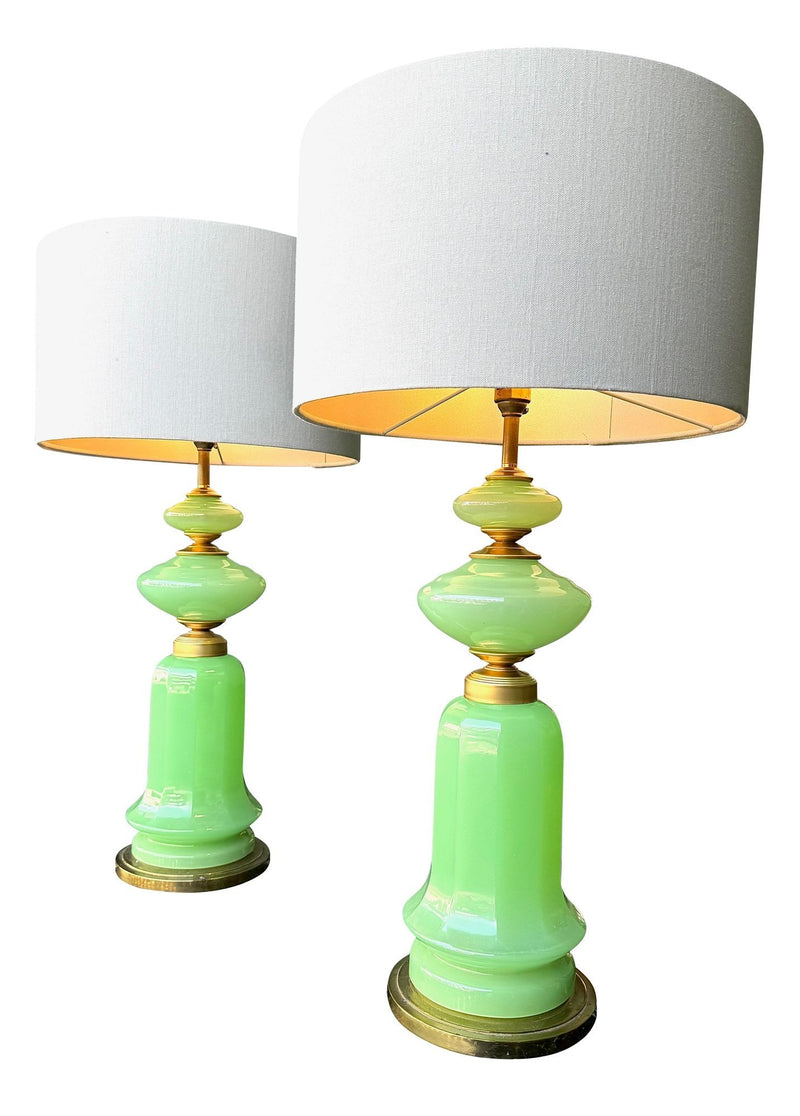 A large pair of 1960s opaline Murano lime green glass lamps by Gino Cenedese