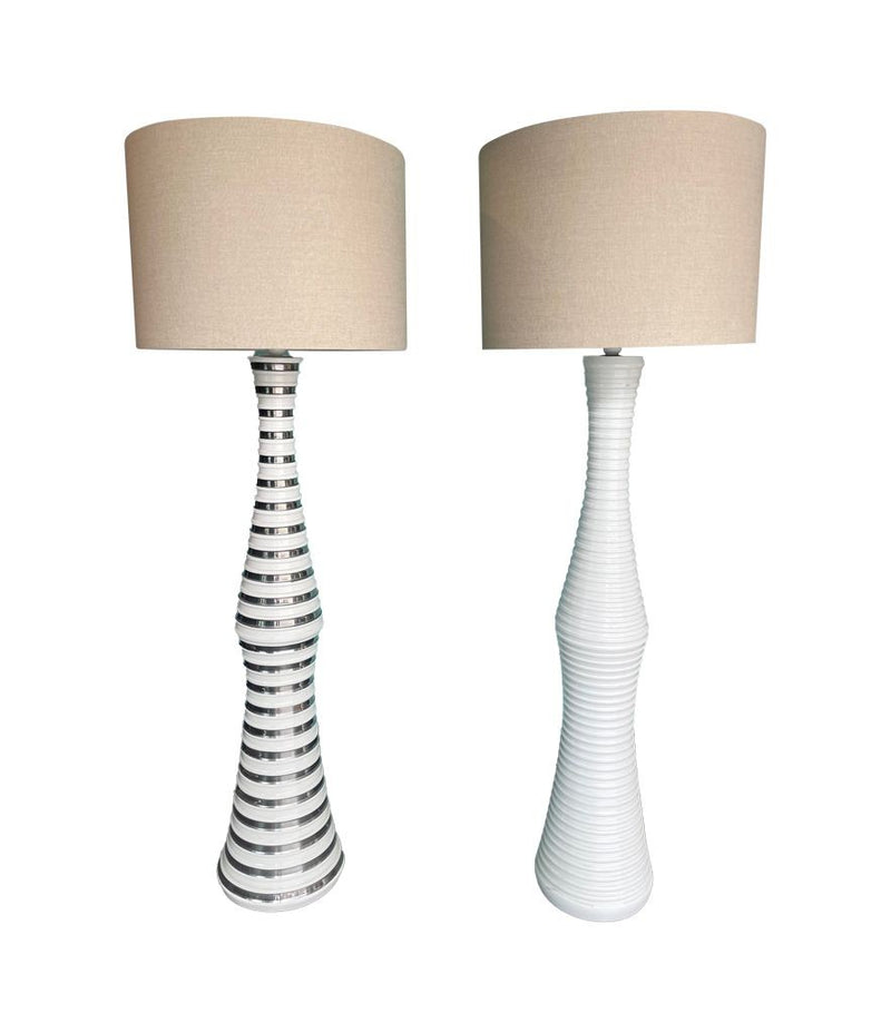 Mid Century Floor lamp with white and silver ceramic base - Mid Century Lighting - 70's floor lamp