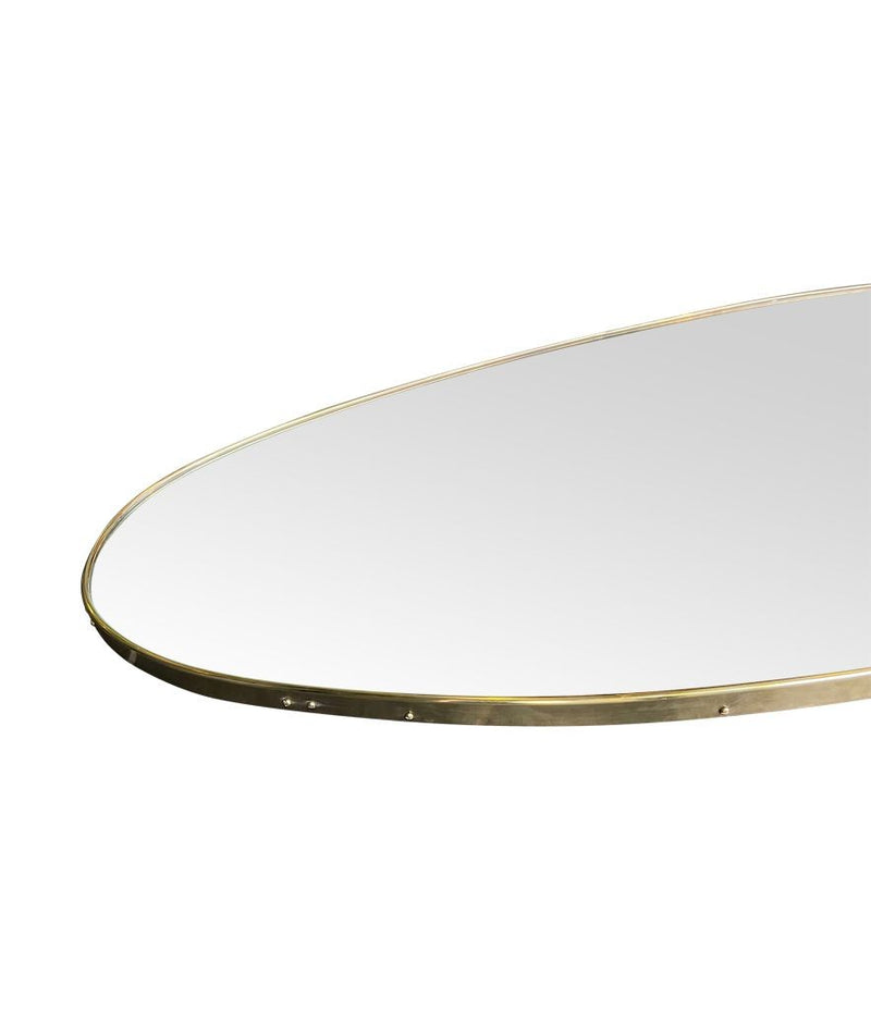 Large Oval Mid Century Mirror 1950s Italian with brass framed