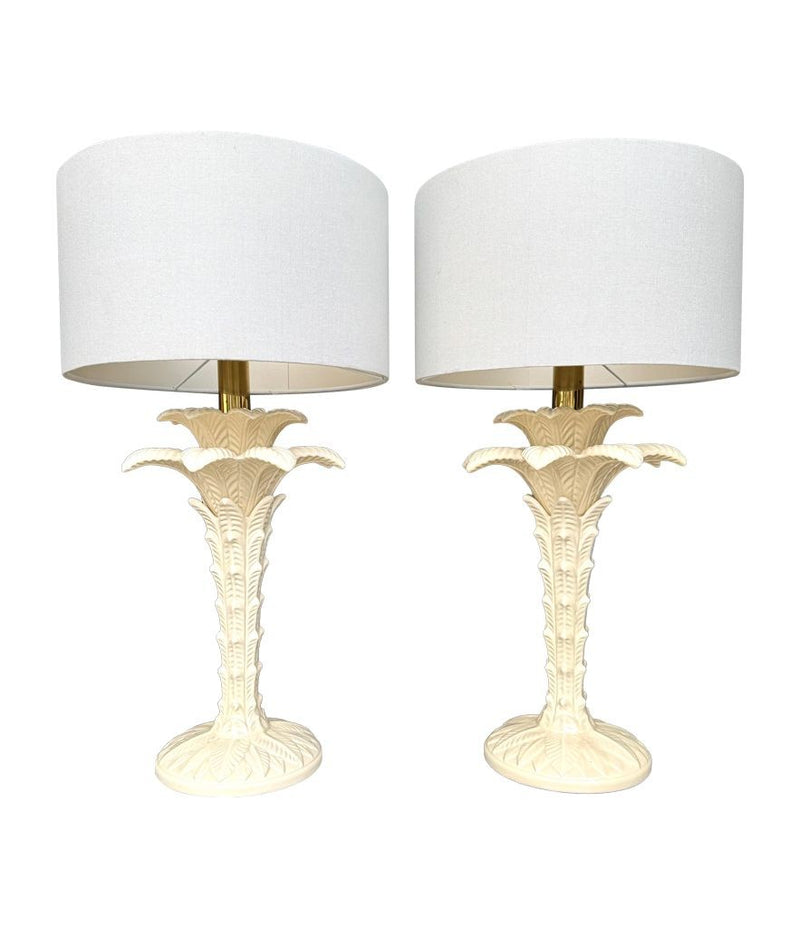 A pair of Italian ceramic 1970s palm tree lamps for lighting company Leola