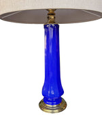A pair of 1960s cobalt blue opaline Murnao glass lamps by Gino Cenedese