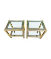 A pair of French 1970s gilt metal side tables by Pierre Vandel with original part mirrored glass shelves