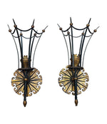 A large pair of Italian 1940s torchiere gilt and black metal wall sconces