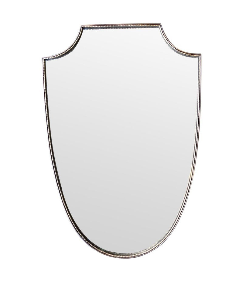 An orignal Italian 1960s brass shield mirror with beaded inner frame detail