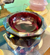 A large heavy 1960s faceted Sommerso Murano glass bowl by Seguso in blue, purple and yellow