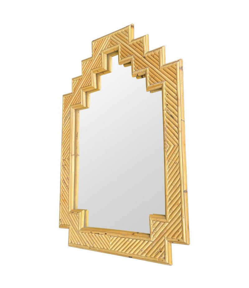 An Italian Mid Century split bamboo mirror by Vivai Del Sud with stepped top details - Mid Century Mirror