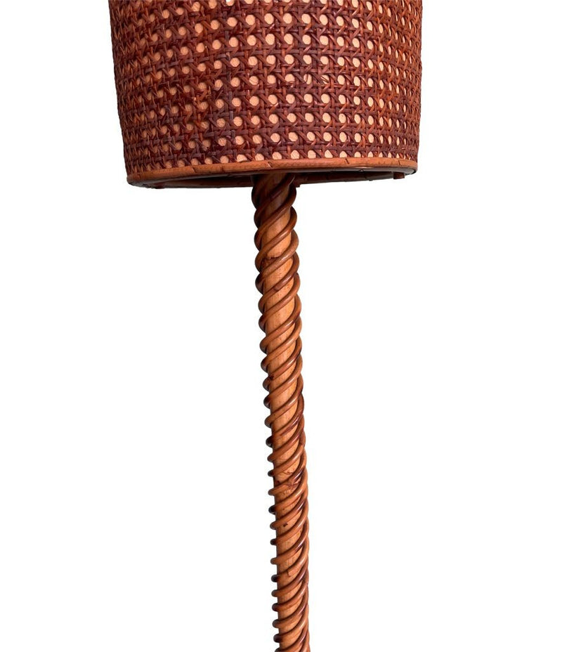 A Mid Century French bamboo floor lamp by Louis Sognot with original bamboo shade - Mid Century Lighting - Mid Century floor lamp