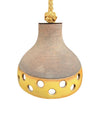 A set of three 1960s French glazed ceramic ceiling lights suspended from thick knotted rope