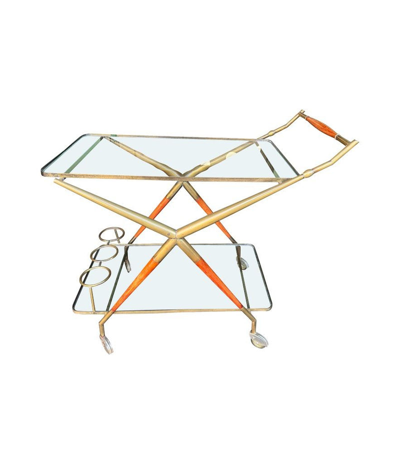 An Italian 1950s brass and lacquered wood bar trolley by Cesare Lacca