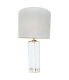 A pair of 1960s Orrefors heavy glass lamps with white glass core and nickel fittings
