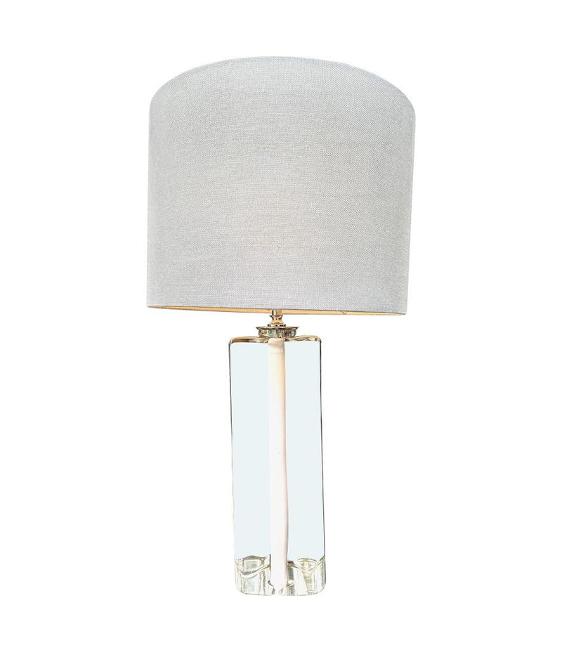 A pair of 1960s Orrefors heavy glass lamps with white glass core and nickel fittings
