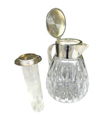 Mid Century Crystal lemonade jug with silver plated handle and central ice tube - Vintage Barware