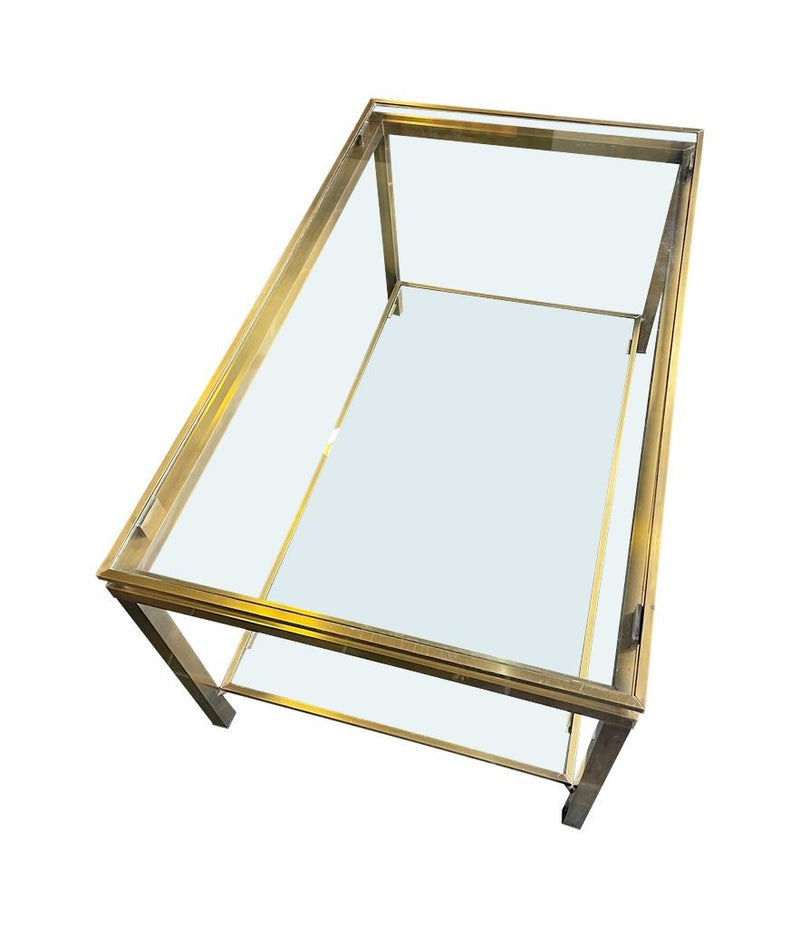  Mid Century Coffee Table in the style of Guy Lefevre gilt metal two tier circa 1970's French 
