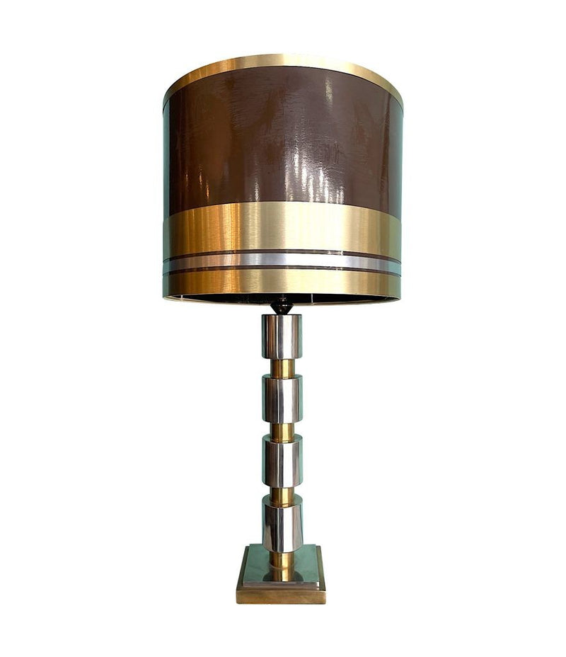 Mid Century table lamp in chrome & brass with chocolate and brass shade - Mid Century Lighting - 1970's table lamps