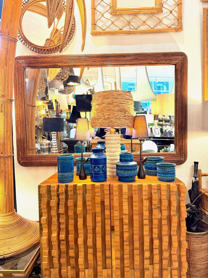 A large landscape or portrait 1970s bamboo mirror