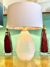 A French 1930s Cristallerie Lorraine Alsace pressed glass opaline lamp with leaf desgin