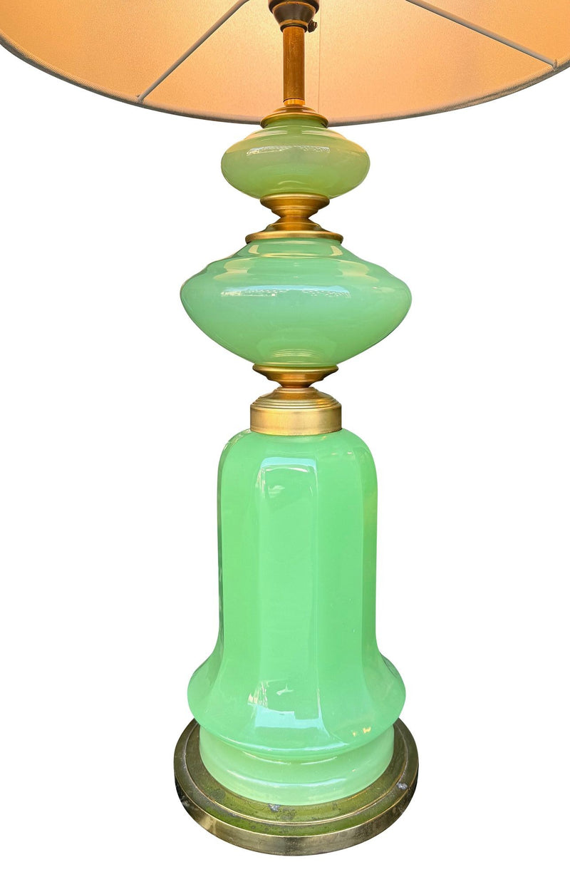 A large pair of 1960s opaline Murano lime green glass lamps by Gino Cenedese