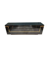 A 1970s vintage black piano lacquer sideboard by Jean Claude Mahey for Roche Bobois with brass detail