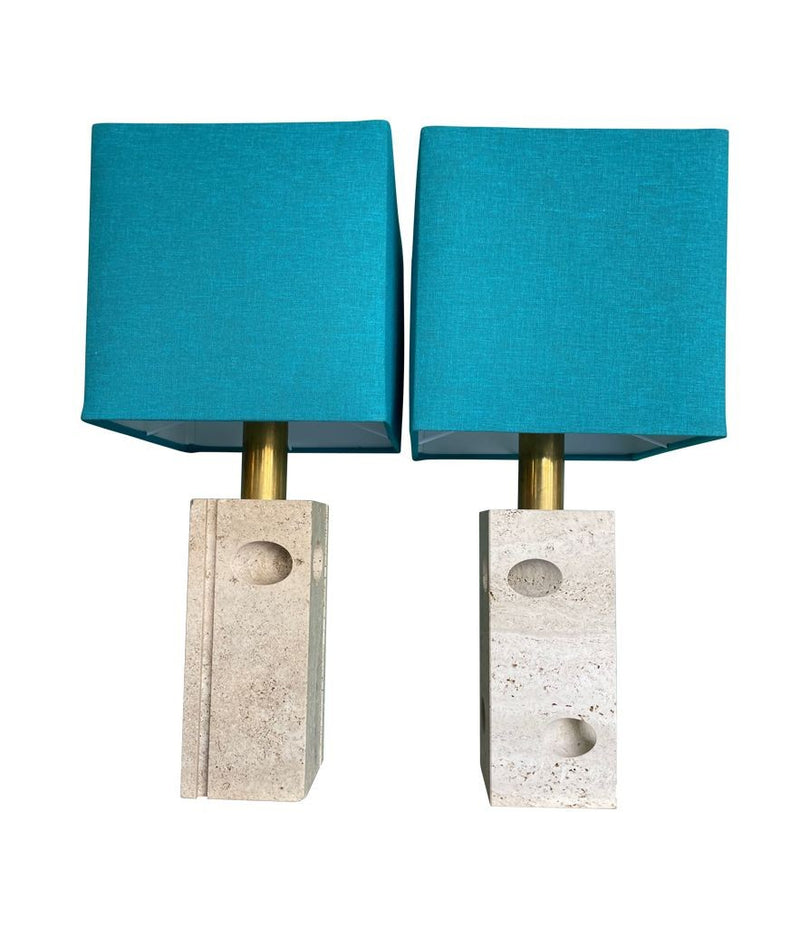 A pair of Italian Mid Century travertine lamps by Fratelli Mannelli - Mid Century Lamps - Mid Century Lighting