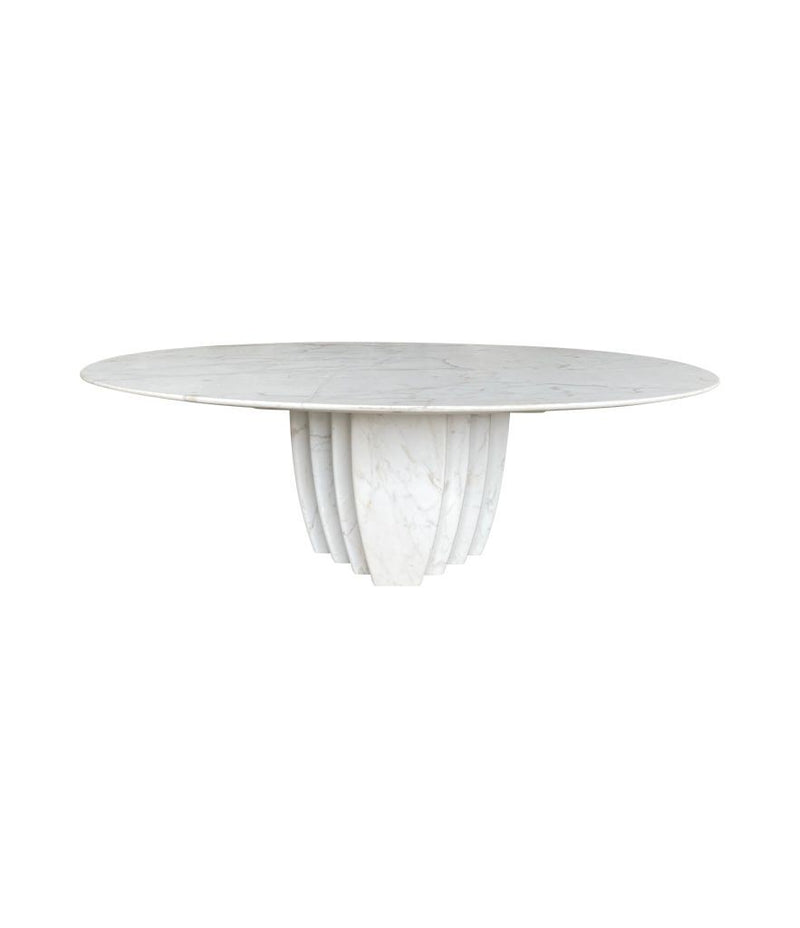 An Italian 1970s oval Carrara marble coffee table in the style of Angelo Mangiarotti