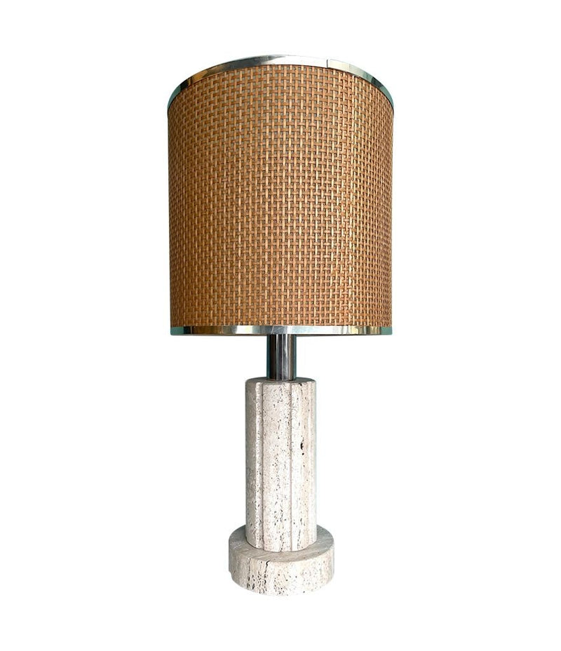 Mid Century travertine Lamp by Fratelli Manelli with rattan shade - Mid Century Lighting - Ed Butcher Antiques Shop London