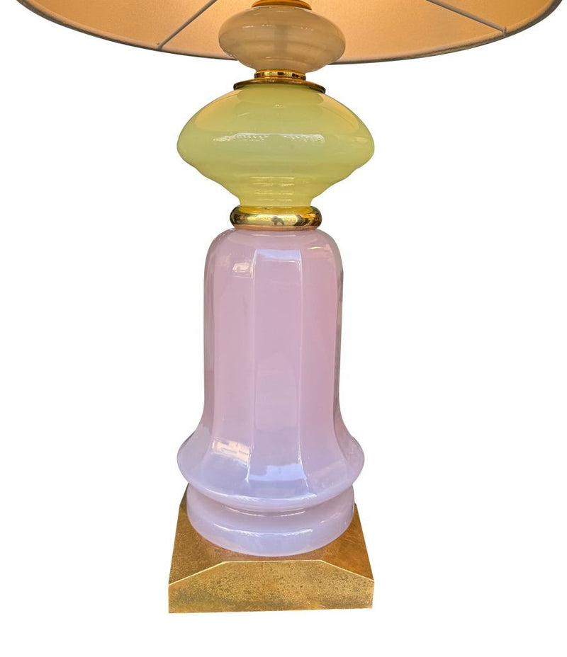 A pair of large large lavender and green Murano opaline lamps by Cenedese