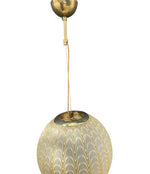 A 1960s Murano glass pendant light attributed to Venini with yellow and white swirl patten