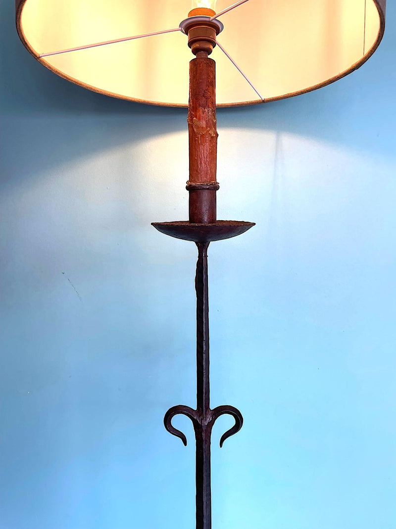 Mid century floor lamp Spanish wrought iron with bespoke linen shade - Mid Century Lighting