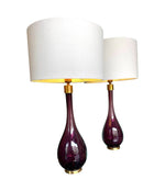 Pair of Italian Purple Murano Glass teardrop shaped lamps - Ed Butcher Antique Shop London