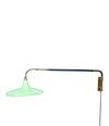 An Italian 1950s Stilnovo brass extendable telescopic wall light with green stitched leather arm