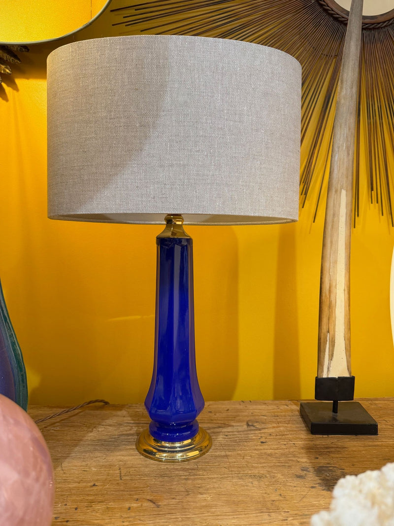 A pair of 1960s cobalt blue opaline Murnao glass lamps by Gino Cenedese