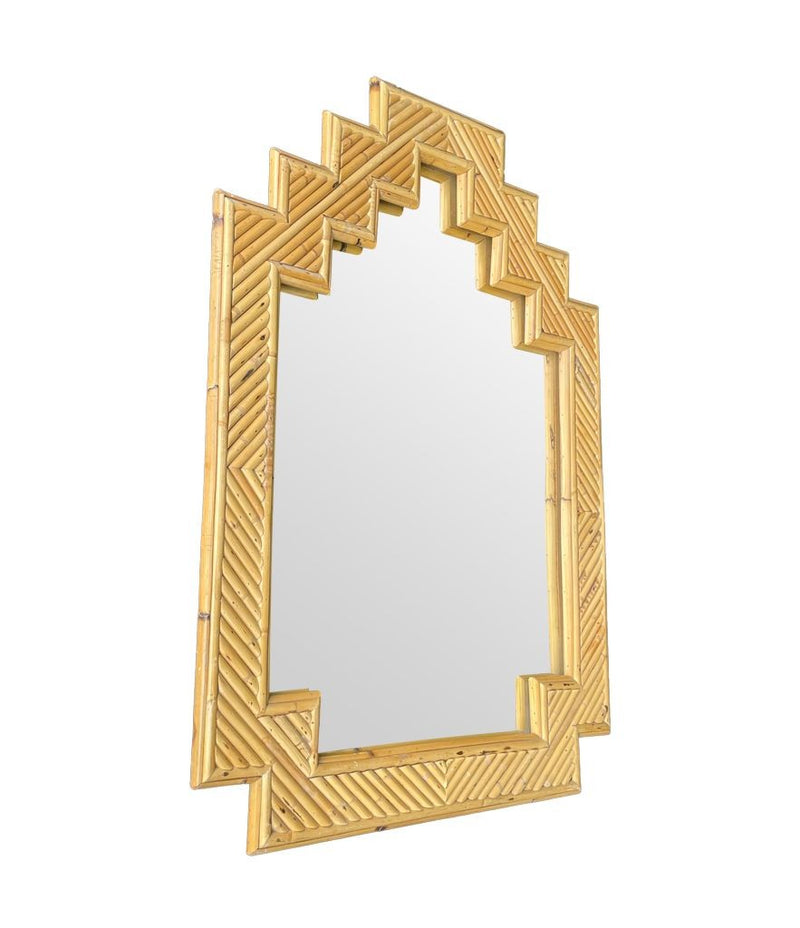 An Italian Mid Century split bamboo mirror by Vivai Del Sud with stepped top details - Mid Century Mirror