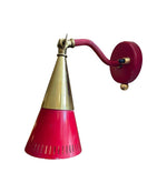 A pair of Holm Sorensen 1950s red enamelled metal and brass adjustable wall lights
