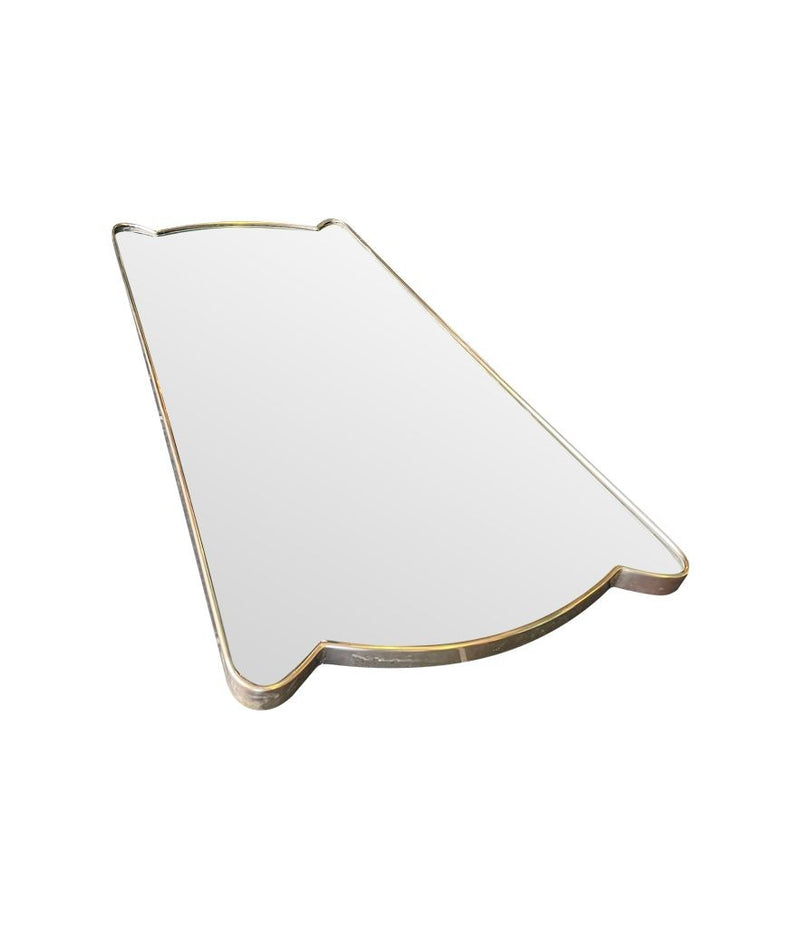 Unique shaped Mid Century Italian shield mirror with solid wood back in the style of Gio Ponti - Mid Century Mirror