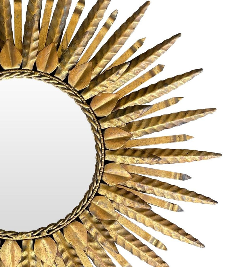 Mid Century Gilt Metal Circular Sunburst Mirror - Mid Century Mirror - Ed Butcher Antiques Shop London 