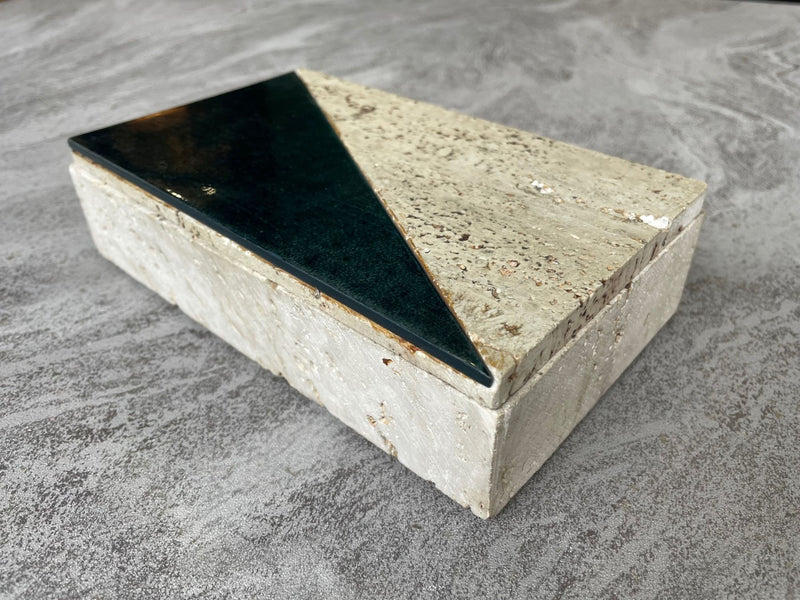 Mid Century travertine box with green glazed tile detail - Ed Butcher Antiques Shop London