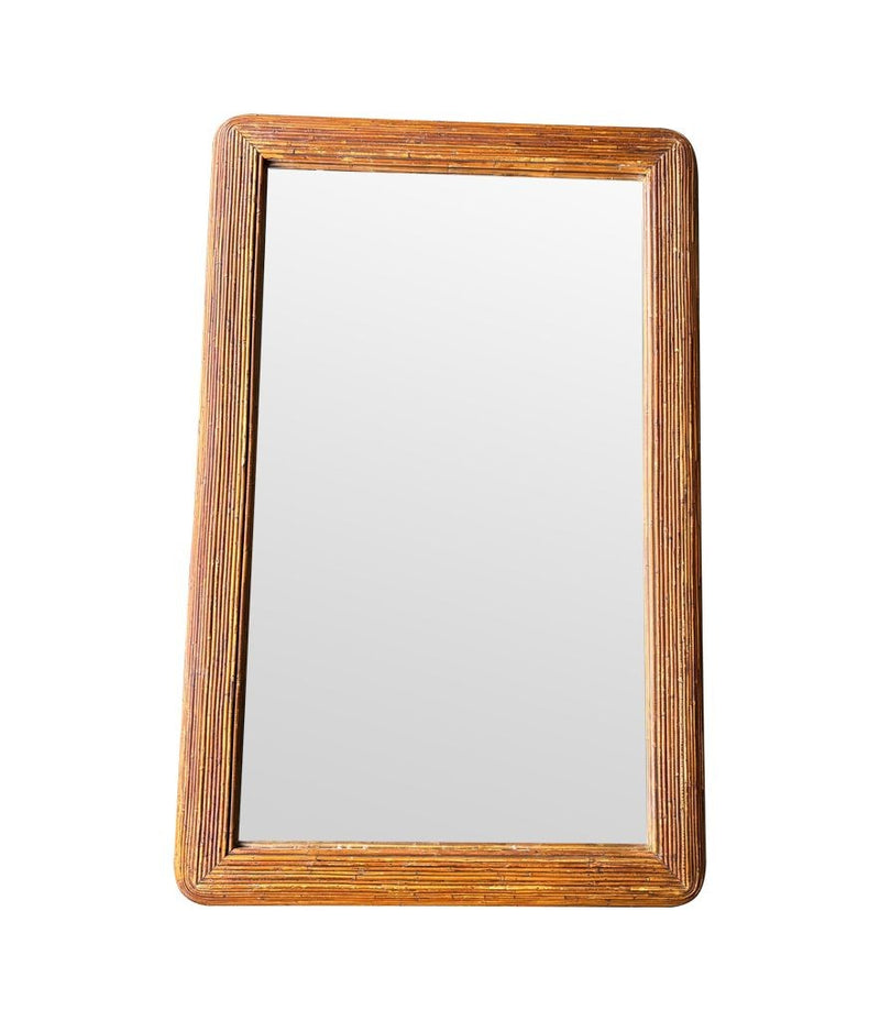 A large landscape or portrait 1970s bamboo mirror