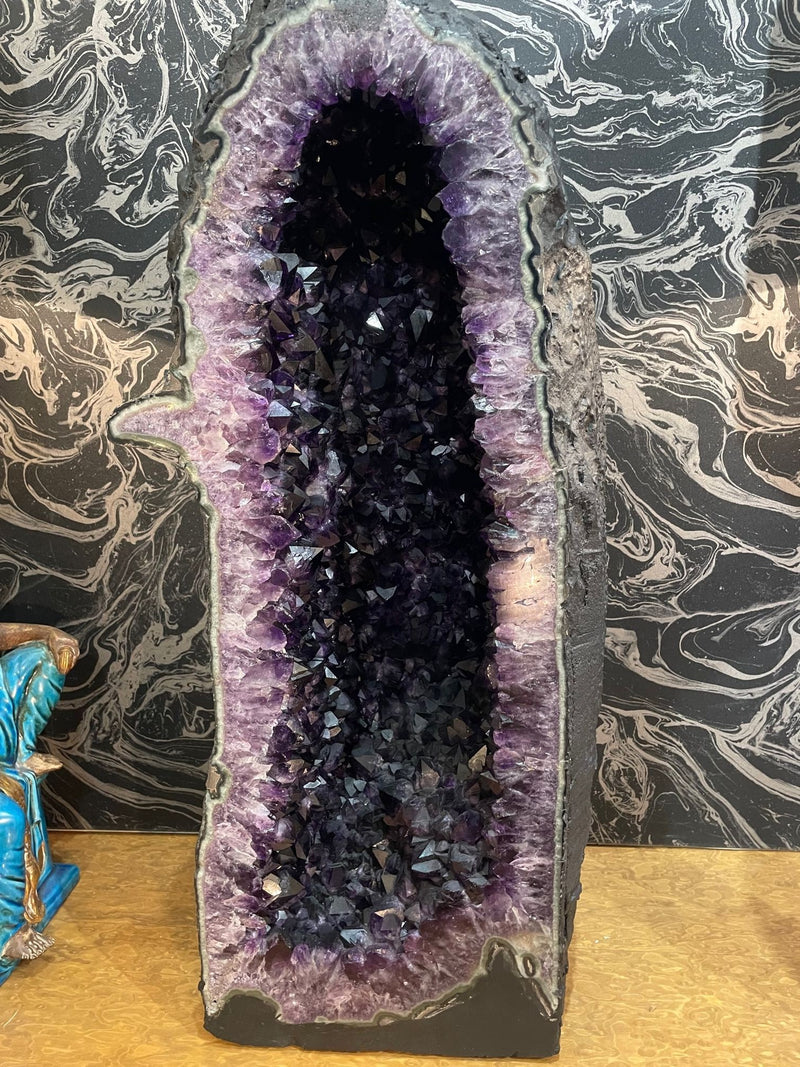 A stunning, large, high quality amethyst crystal geode cave cathedral in deep purple colour - Ed Butcher Antiques Shop London