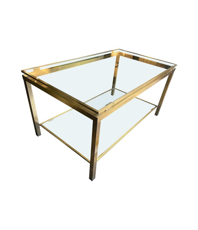  Mid Century Coffee Table in the style of Guy Lefevre gilt metal two tier circa 1970's French 