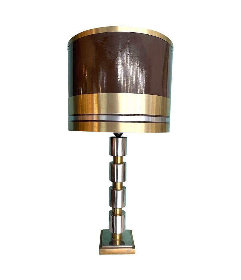 Mid Century table lamp in chrome & brass with chocolate and brass shade - Mid Century Lighting - 1970's table lamps