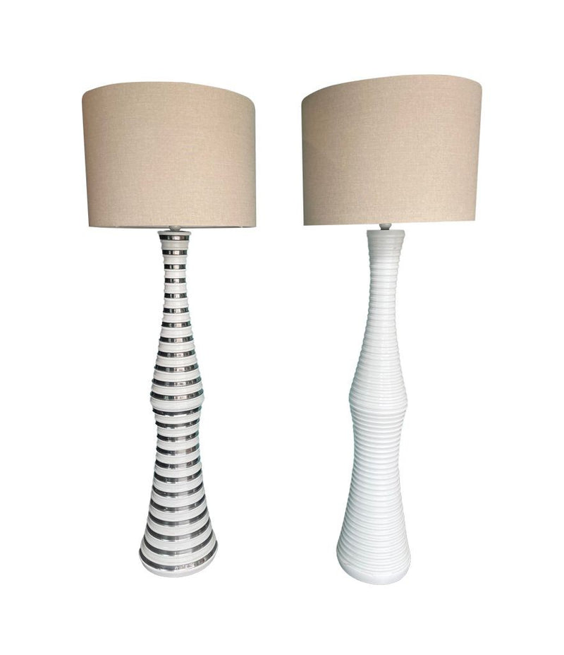 Mid Century Floor lamp with white and silver ceramic base - Mid Century Lighting - 70's floor lamp